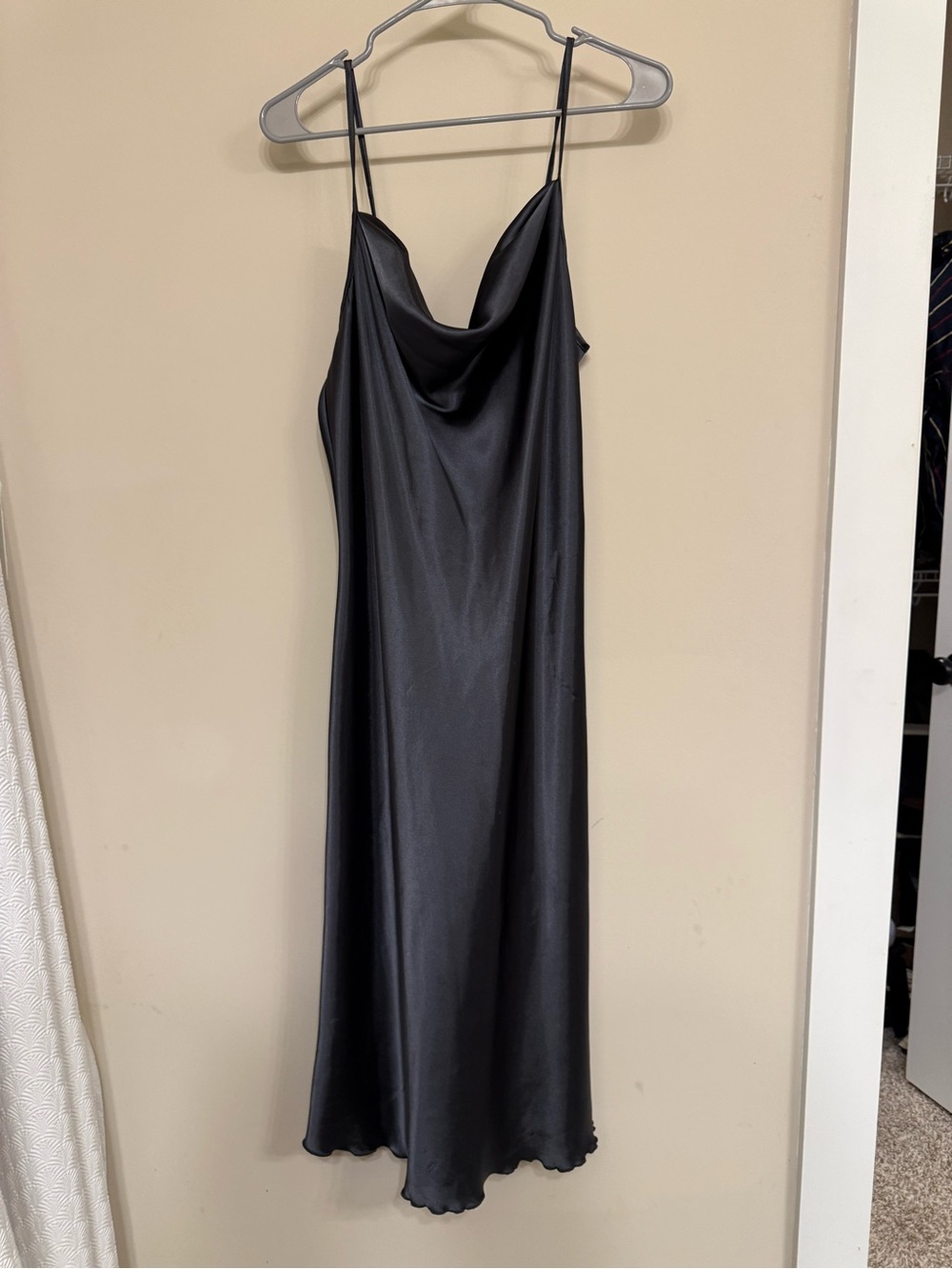 bebe Black Satin Cowl Slip Midi Dress